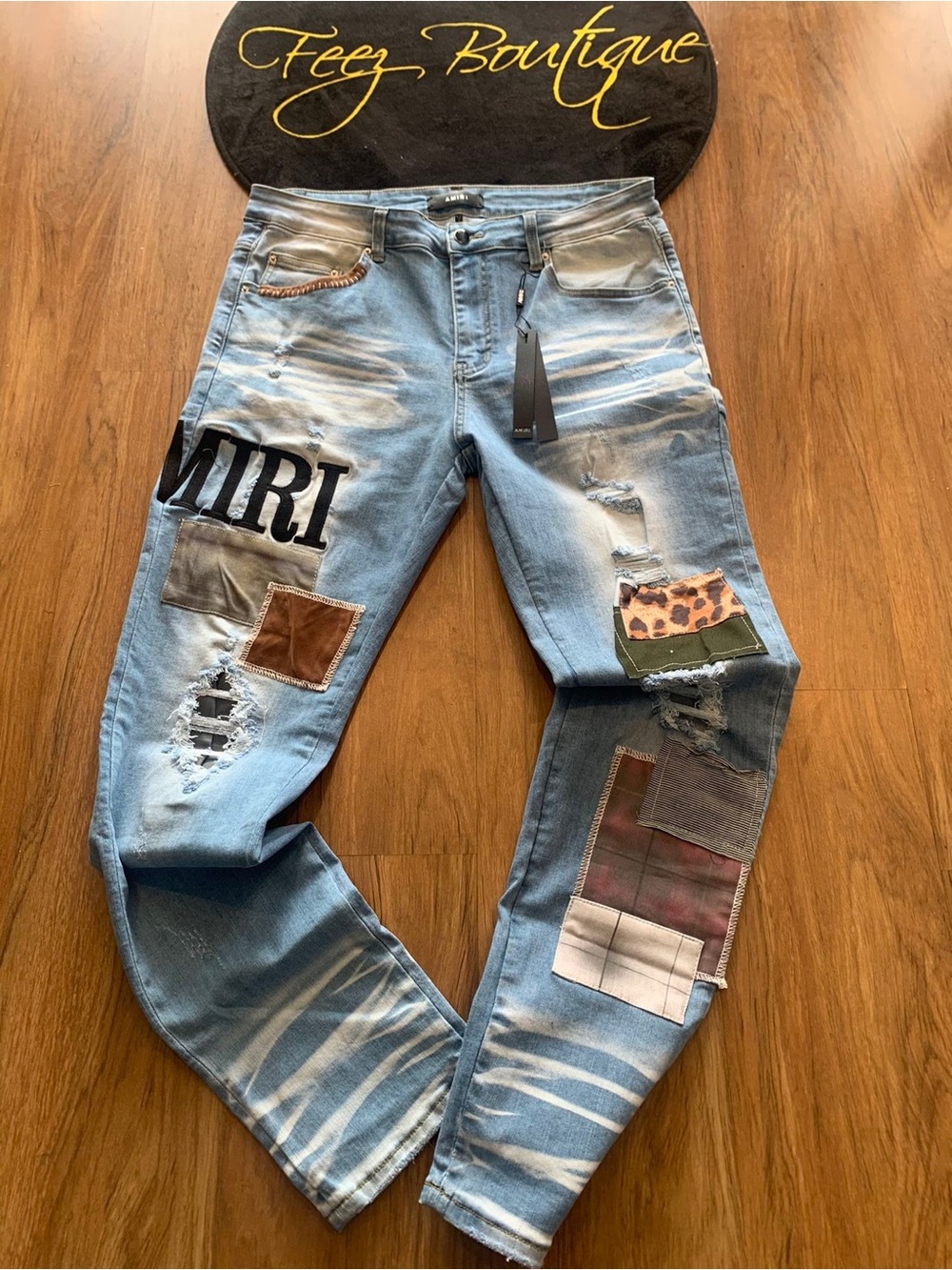 AMIRI Light Blue Patchwork Distressed Jeans - Men